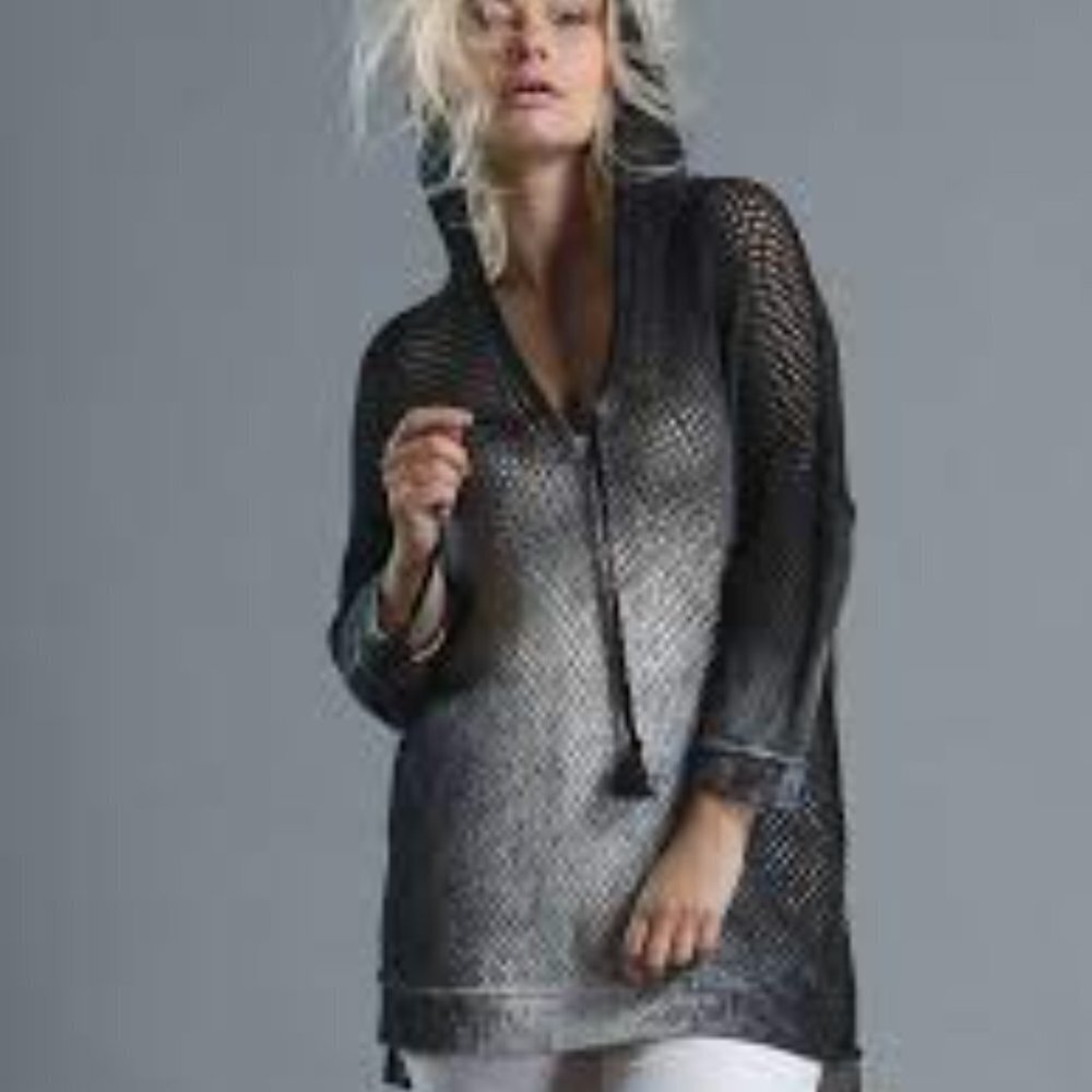 Zoe Couture Collection Hand Sprayed Mesh Hoodie Women's Size M Black Combo